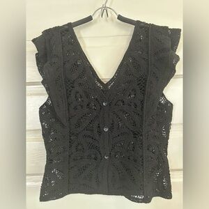 NWOT White House Black Market Black Crochet Reversible Vest, size M